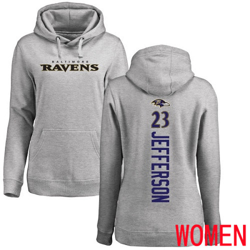 Baltimore Ravens Ash Women Tony Jefferson Backer NFL Football #23 Pullover Hoodie Sweatshirt->women nfl jersey->Women Jersey